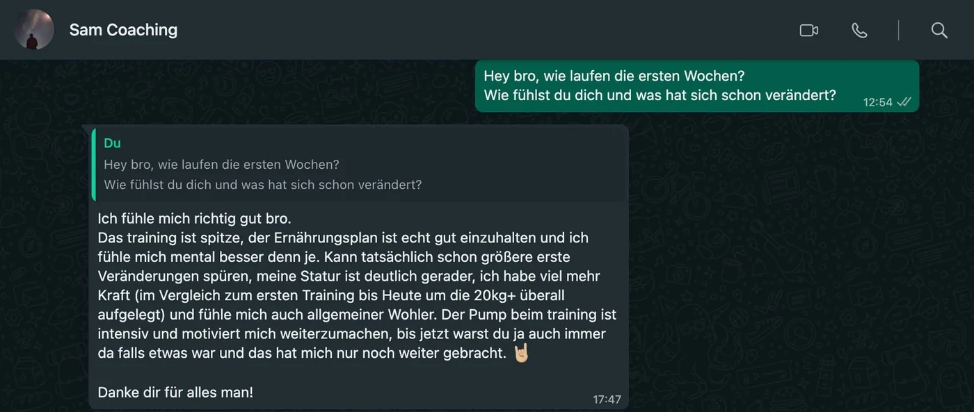 WhatsApp-Feedback von Kunde Sam
