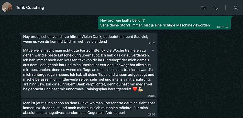 WhatsApp-Feedback von Kunde Tefik